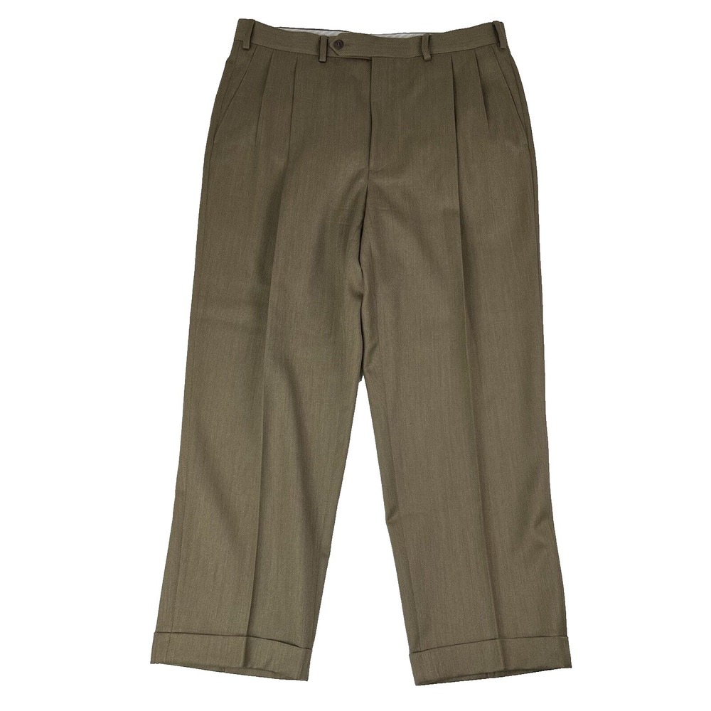 Samuelsohn Carl‎ Sterr Brown Wool Double Pleat Dress Pants Mens Size 36X29 +2.5"